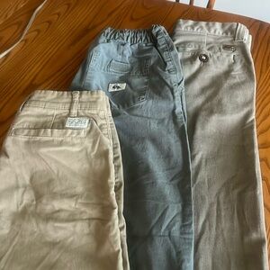 Quicksilver Boys khaki shorts, green joggers, and Billabong khaki pants-Size 26
